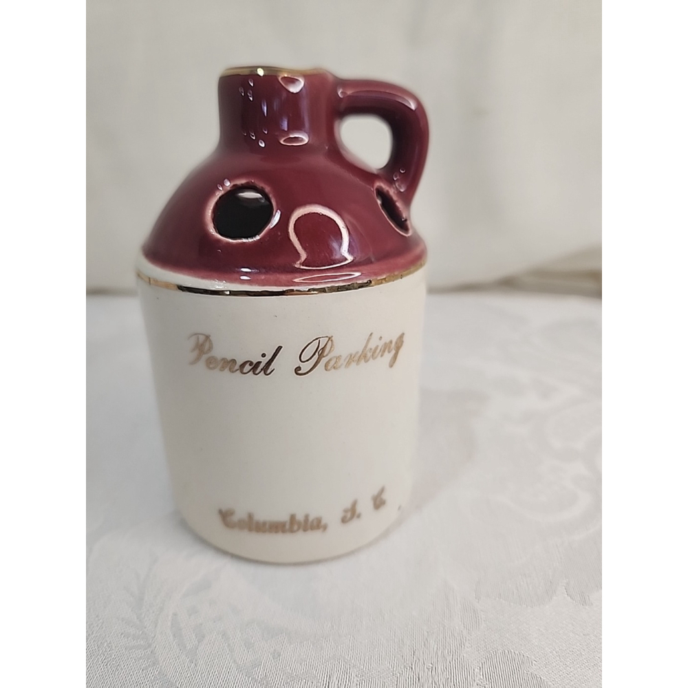 Columbia S.C. Pencil Parking Moonshine Jug Handmade Pen And Pencil Holder, EUC